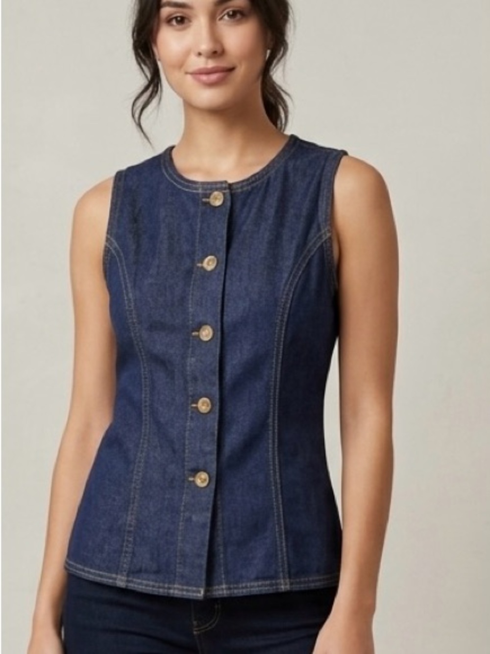 NWT Amber Sky Dark Blue Denim Button-Up Vest Size Medium